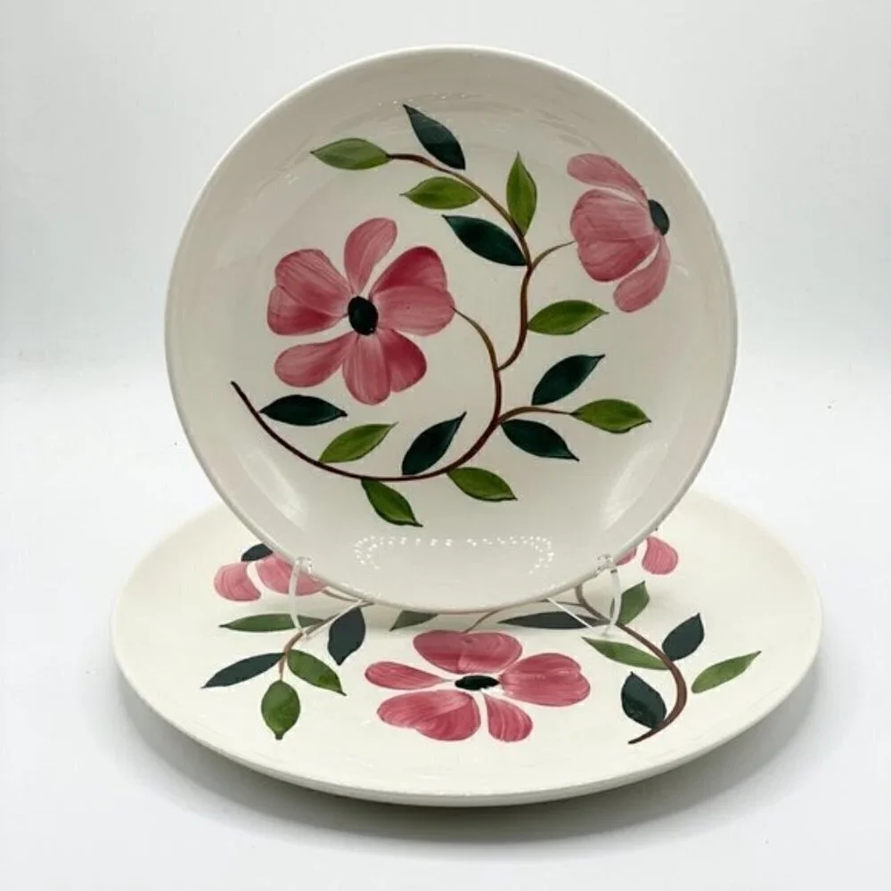 Rio Stetson Vintage Hand Painted Floral Dinner Plate Soup Bowl Set (4 Available)